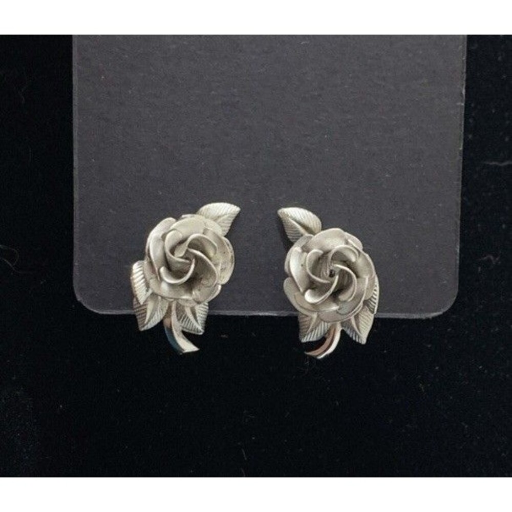 Vintage A&Z Sterling Silver Sculpted Roses Screw Back Earrings